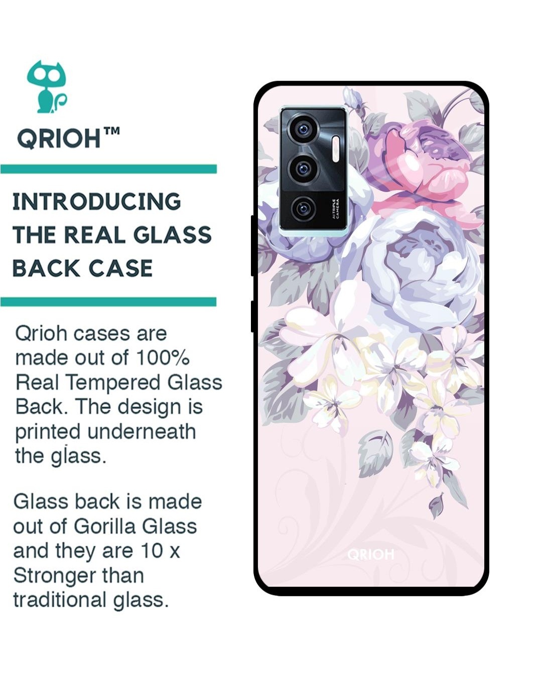 Shop Elegant Floral Printed Premium Glass Cover for Vivo V23e 5G (Shockproof, Light Weight)-Back