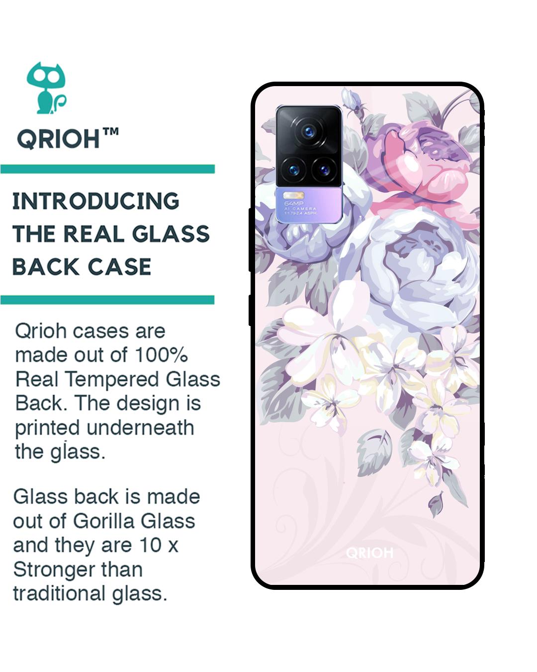 Shop Elegant Floral Printed Premium Glass Cover for Vivo Y73 (Shockproof, Light Weight)-Back