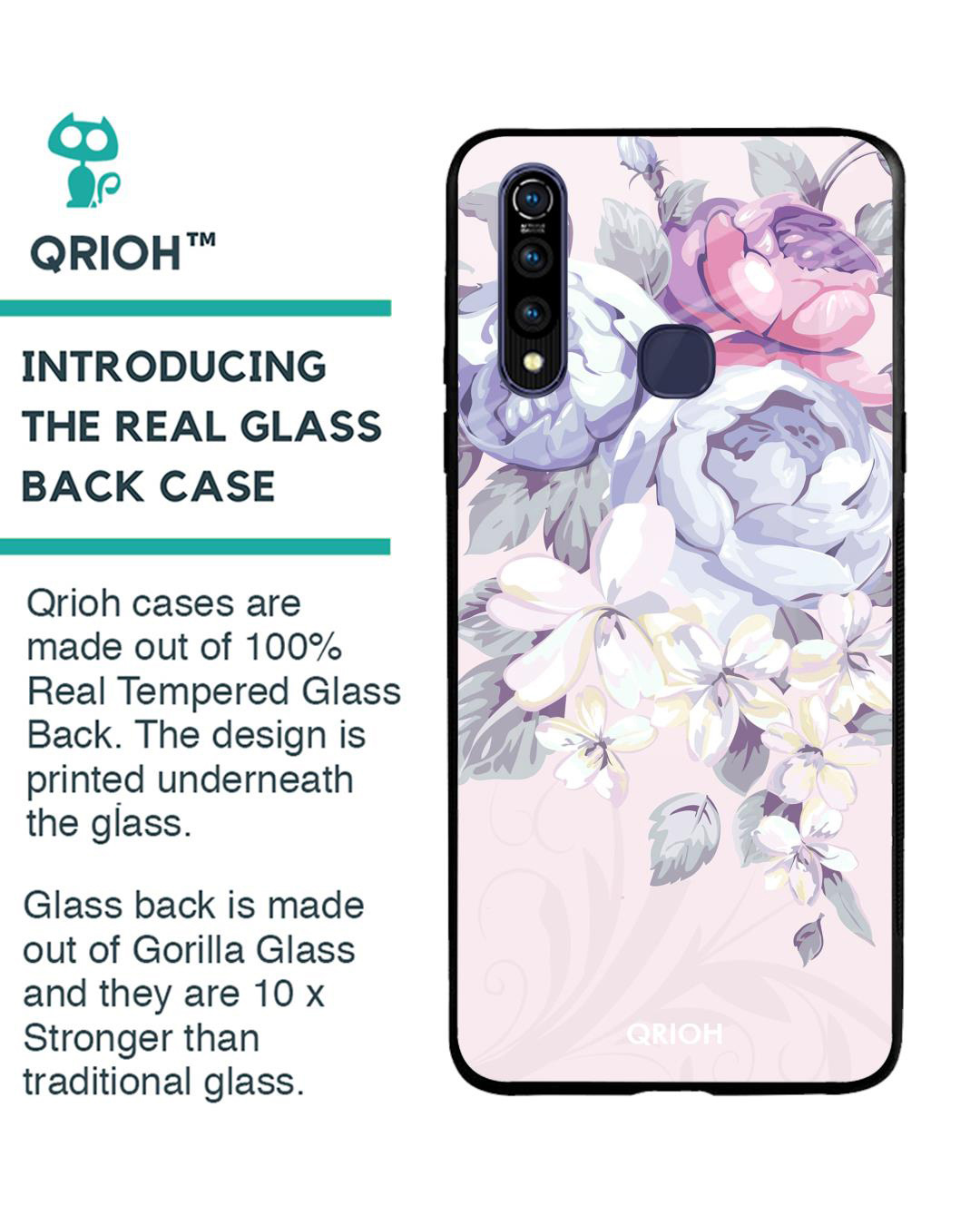 Shop Elegant Floral Printed Premium Glass Cover for Vivo Z1 Pro (Shock Proof, Lightweight)-Back