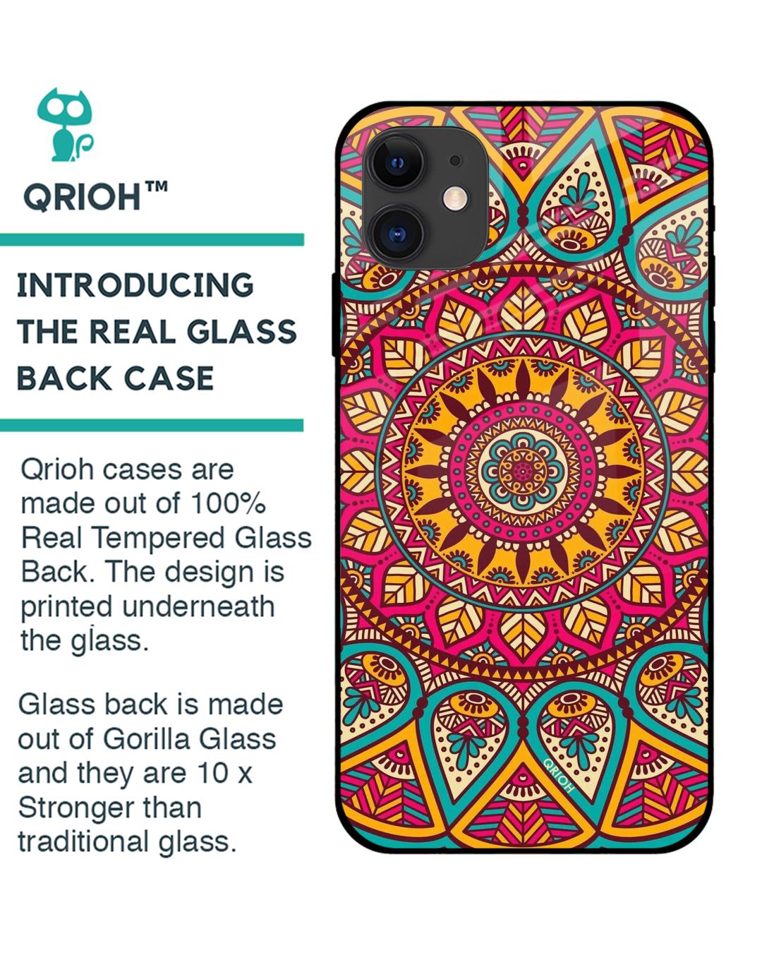 Shop Elegant Mandala Printed Premium Glass Cover For iPhone 12 mini (Impact Resistant, Matte Finish)-Back