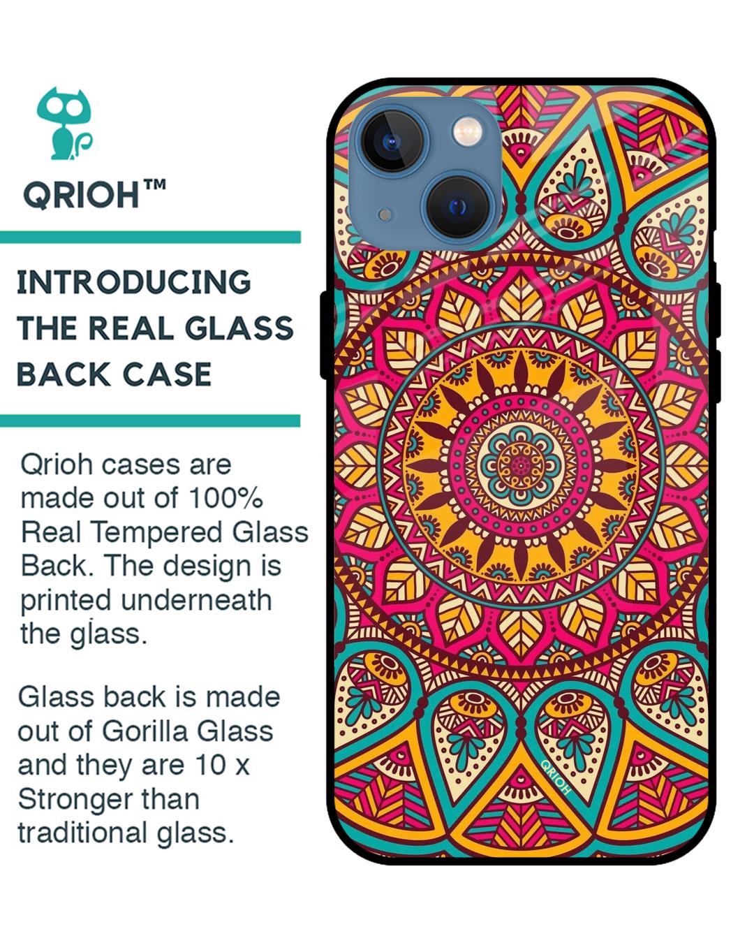 Shop Elegant Mandala Printed Premium Glass Cover For iPhone 13 mini (Impact Resistant, Matte Finish)-Back