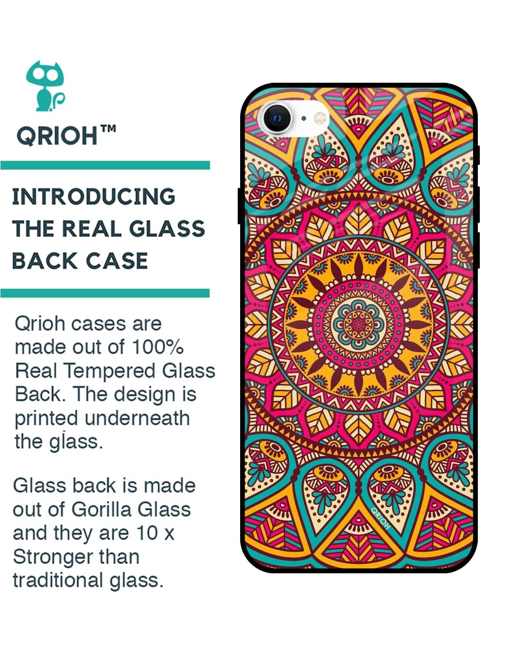 Shop Elegant Mandala Printed Premium Glass Cover For iPhone SE 2022 (Impact Resistant, Matte Finish)-Back