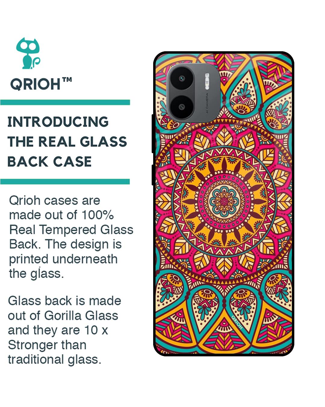 Shop Elegant Mandala Printed Premium Glass Case for Redmi A1plus (Shock Proof,Scratch Resistant)-Back
