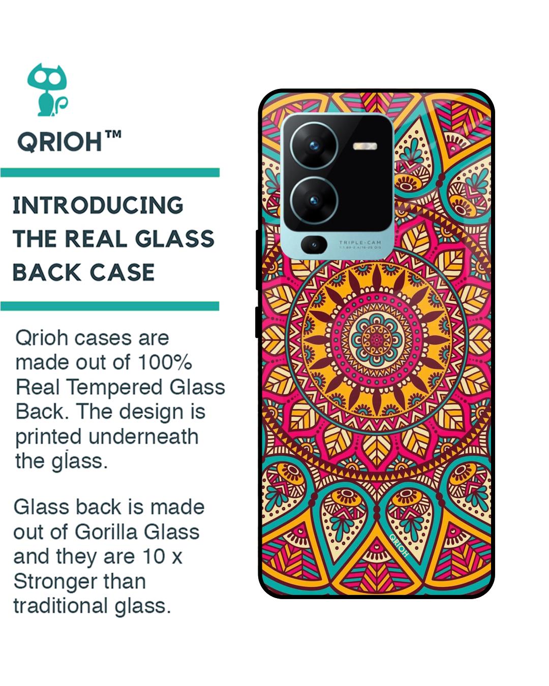 Shop Elegant Mandala Printed Premium Glass Case for Vivo V25 Pro (Shock Proof,Scratch Resistant)-Back