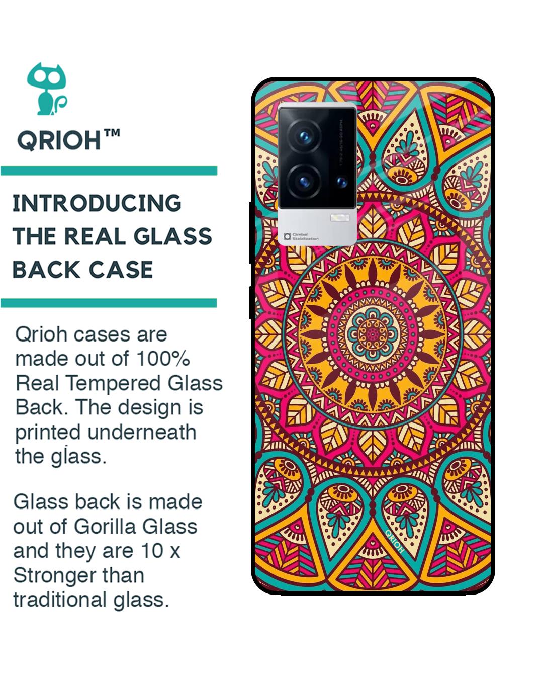 Shop Elegant Mandala Printed Premium Glass Cover for IQOO9 5G (Shock Proof, Scratch Resistant)-Back