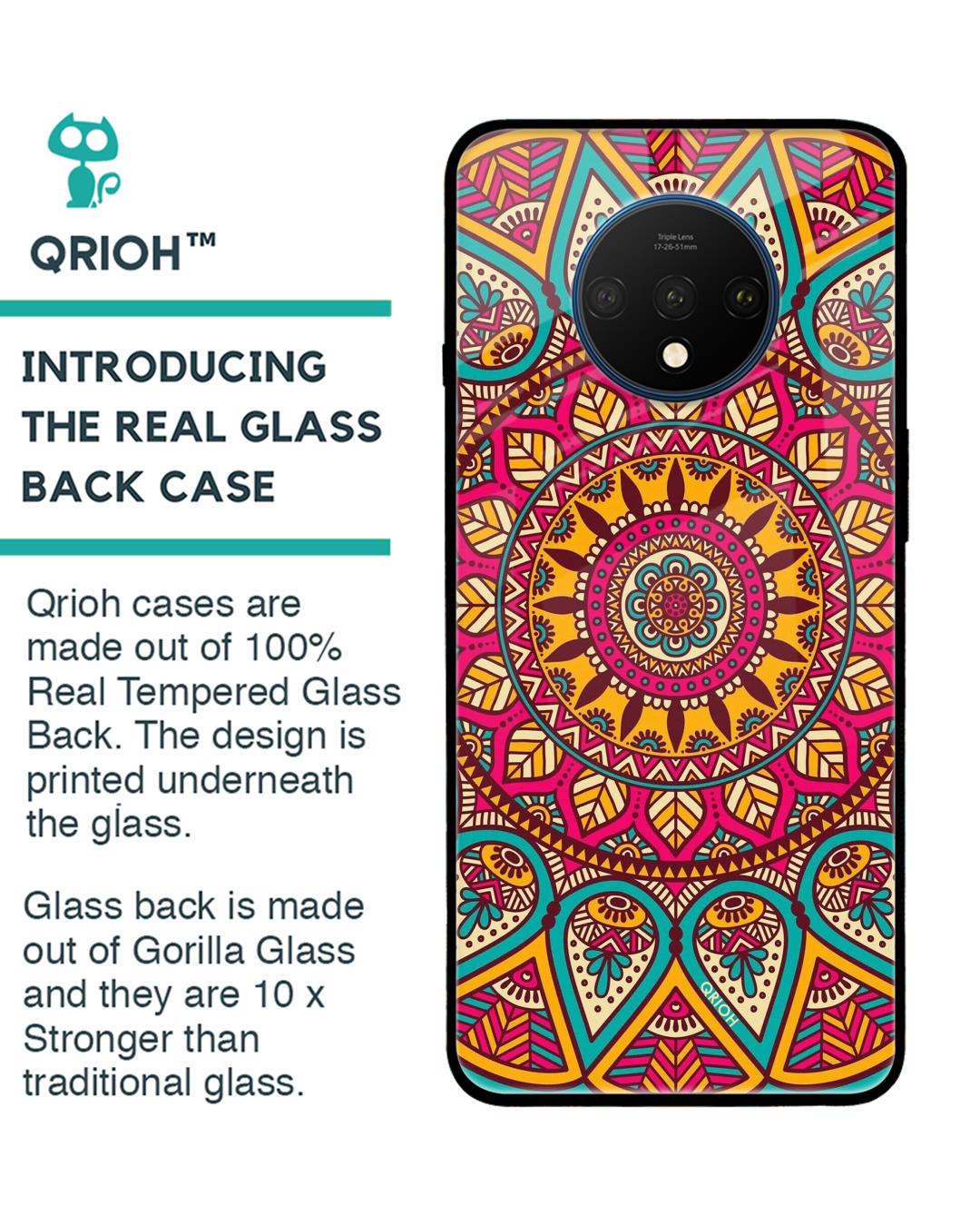 Shop Elegant Mandala Printed Premium Glass Cover For OnePlus 7T (Impact Resistant, Matte Finish)-Back