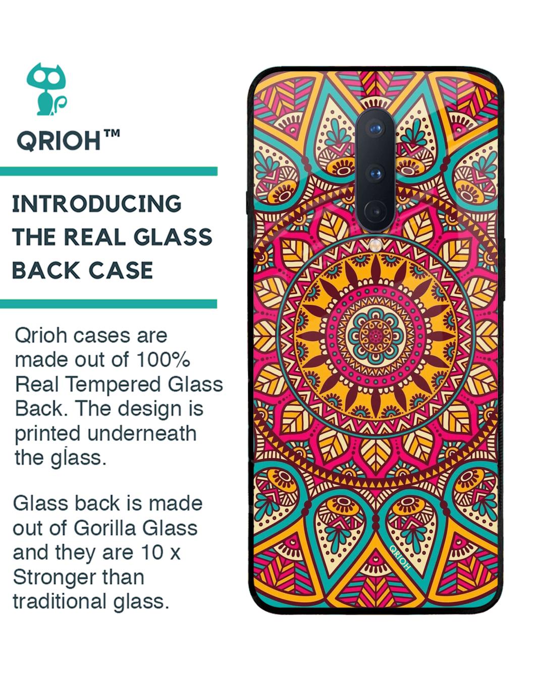 Shop Elegant Mandala Printed Premium Glass Cover For OnePlus 8 (Impact Resistant, Matte Finish)-Back