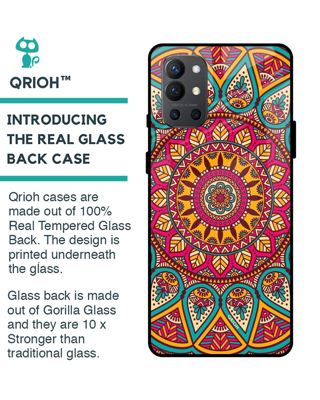 Shop Elegant Mandala Printed Premium Glass Cover For OnePlus 9R (Impact Resistant, Matte Finish)-Back