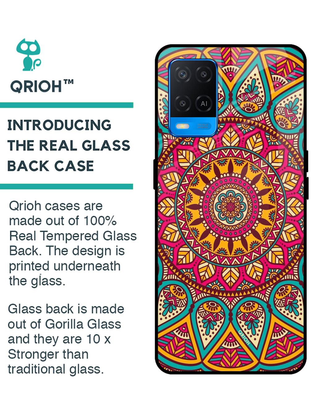 Shop Elegant Mandala Printed Premium Glass Cover For Oppo A54 (Impact Resistant, Matte Finish)-Back