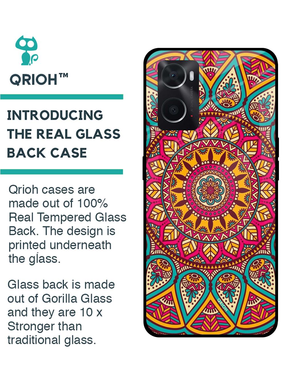 Shop Elegant Mandala Printed Premium Glass Cover For Oppo A76 (Impact Resistant, Matte Finish)-Back