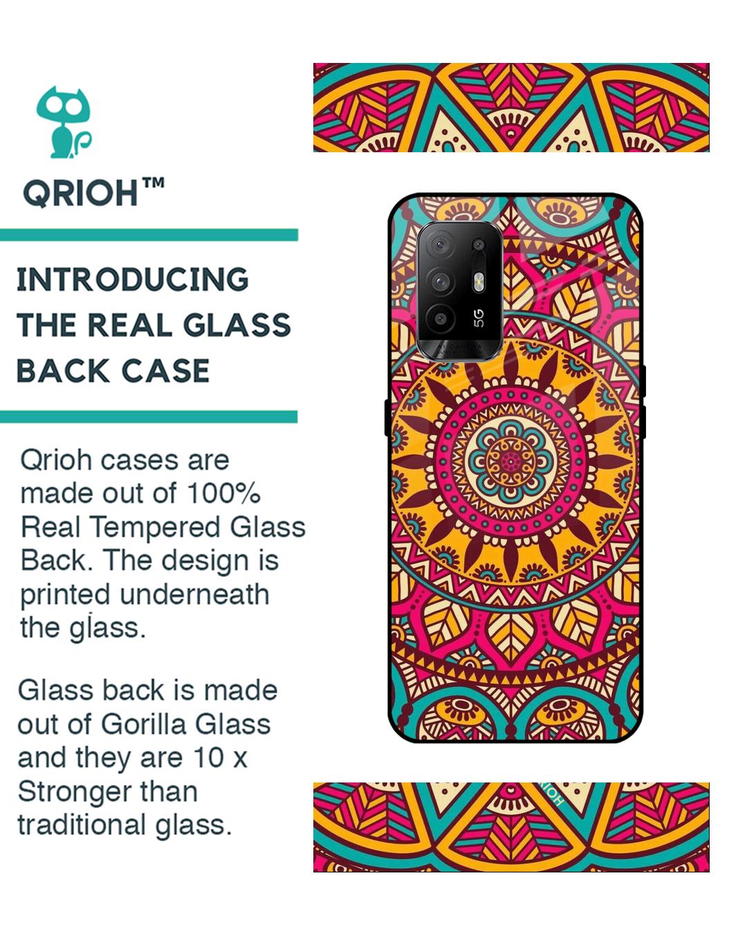 Shop Elegant Mandala Printed Premium Glass Cover For Oppo F19 Pro Plus (Impact Resistant, Matte Finish)-Back