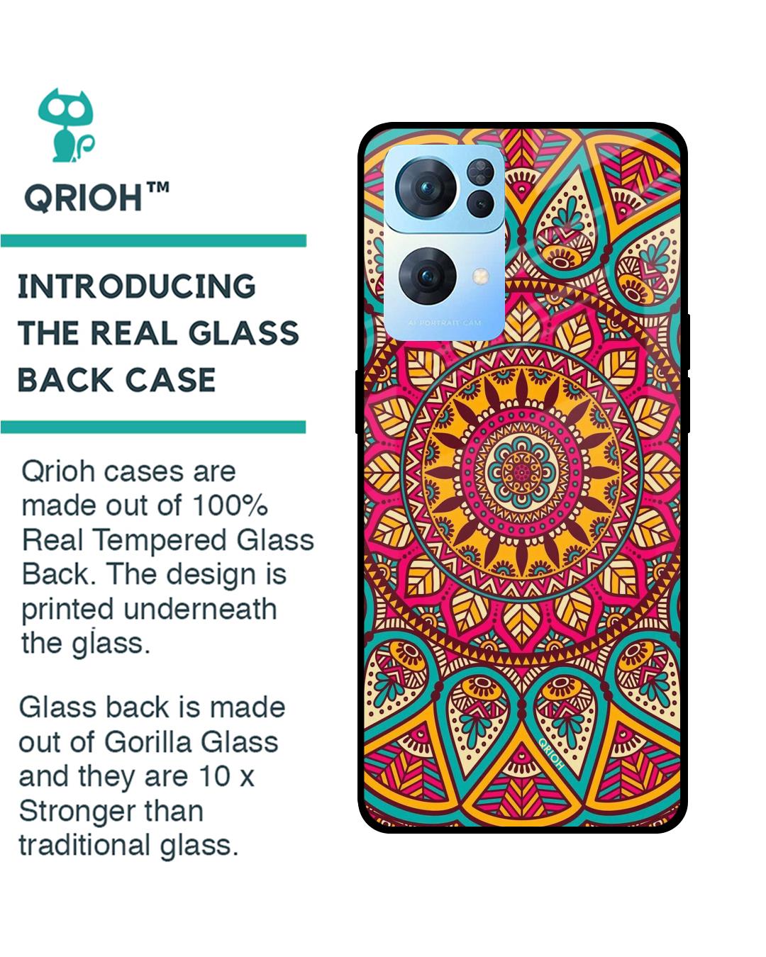 Shop Elegant Mandala Printed Premium Glass Cover For Oppo Reno7 Pro 5G (Impact Resistant, Matte Finish)-Back