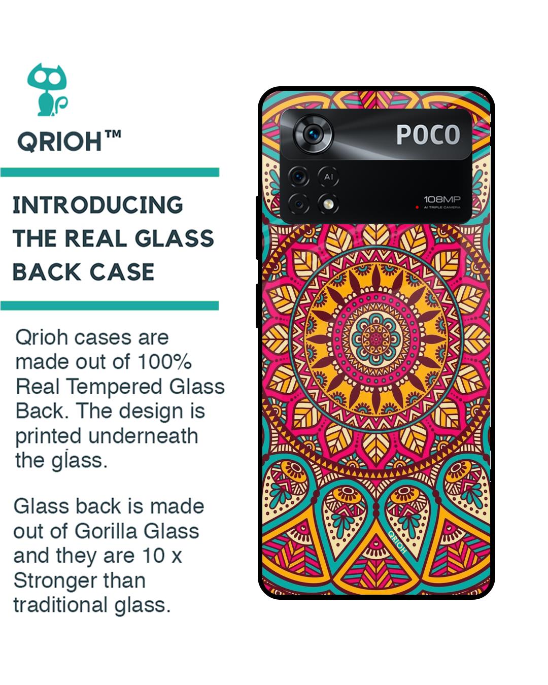 Shop Elegant Mandala Printed Premium Glass Cover for Poco X4 Pro 5G (Shock Proof, Scratch Resistant)-Back