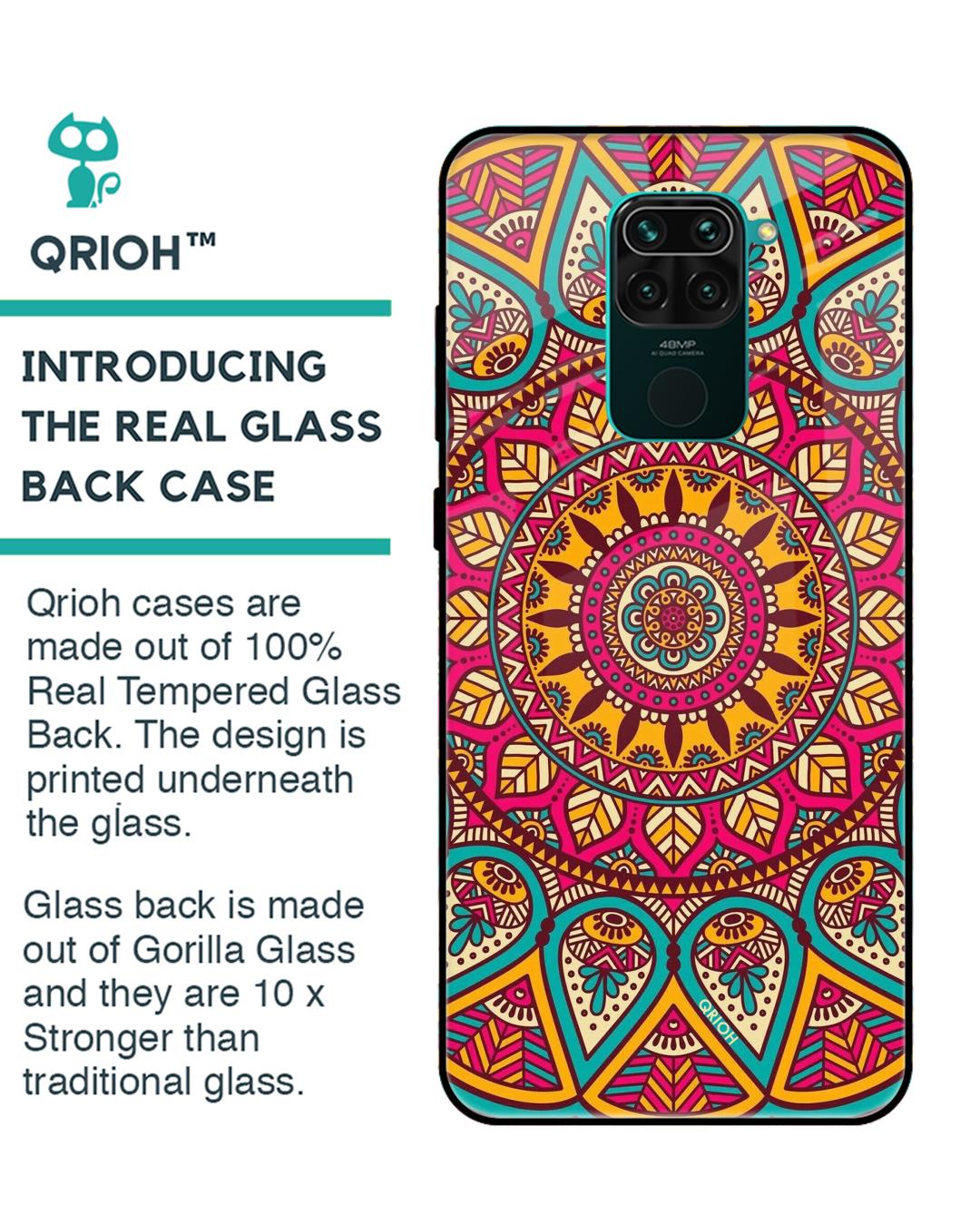 Shop Elegant Mandala Printed Premium Glass Cover For Xiaomi Redmi Note 9 (Impact Resistant, Matte Finish)-Back