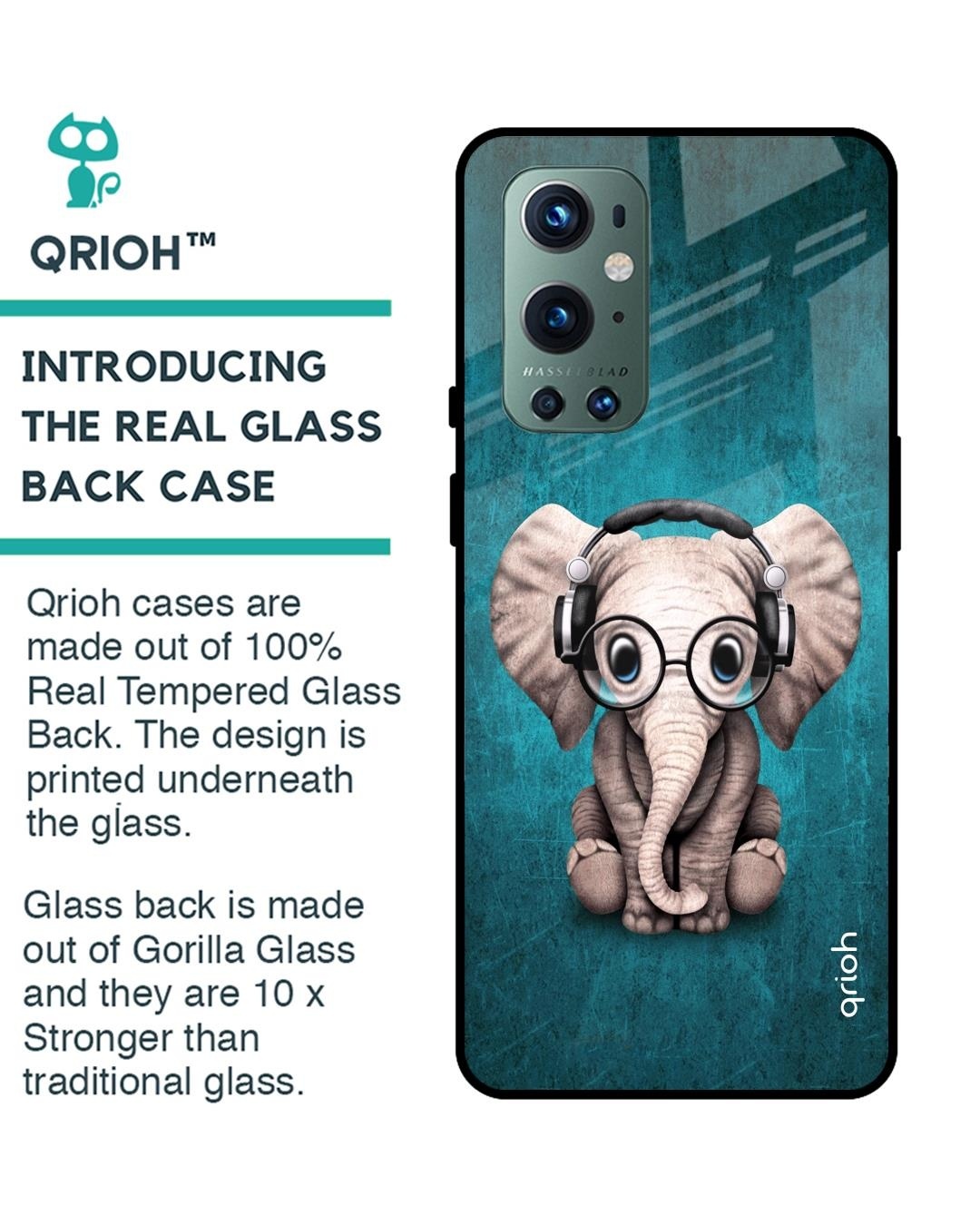 Shop Elephant Printed Premium Glass Cover For OnePlus 9 Pro (Shock Proof, Impact Resistant)-Back