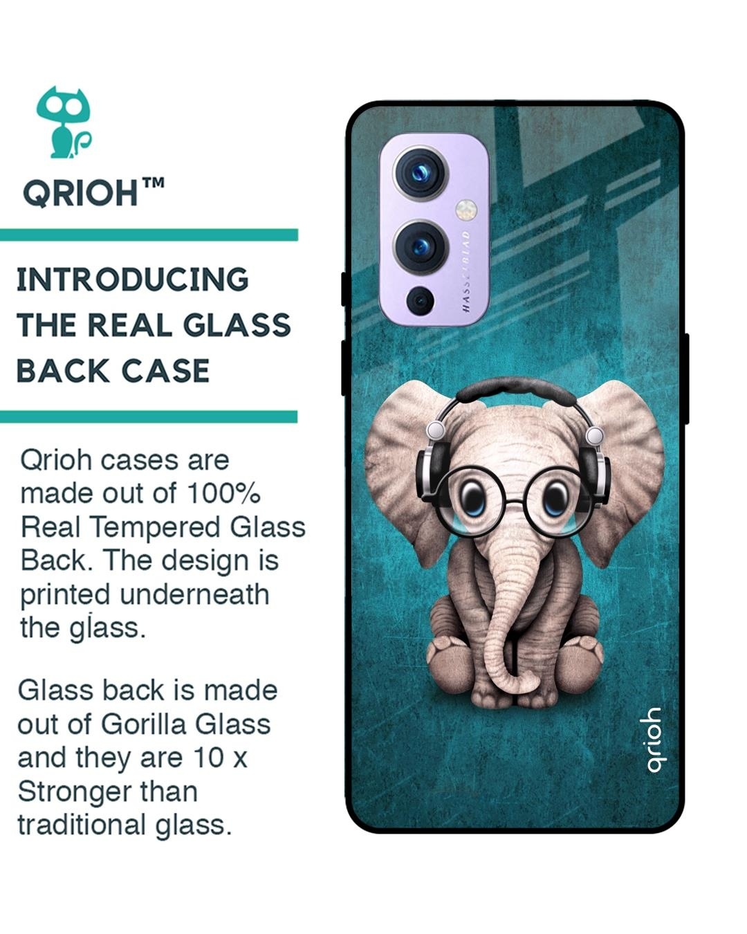 Shop Elephant Printed Premium Glass Cover For OnePlus 9 (Shock Proof, Impact Resistant)-Back