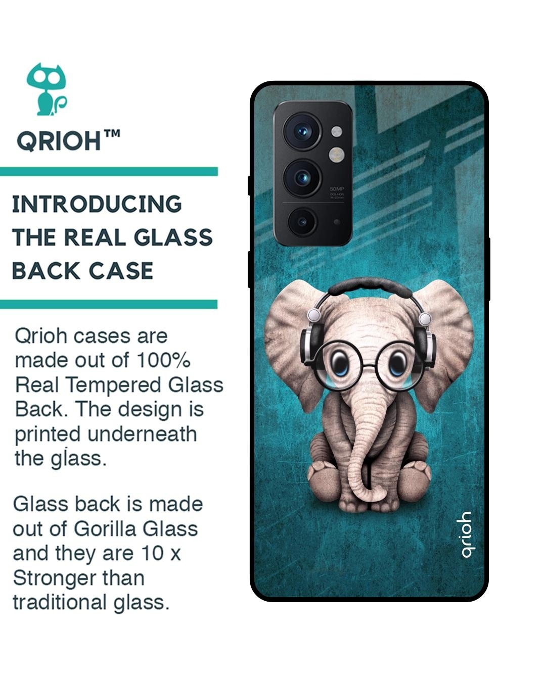 Shop Elephant Printed Premium Glass Cover For OnePlus 9RT (Shock Proof, Impact Resistant)-Back