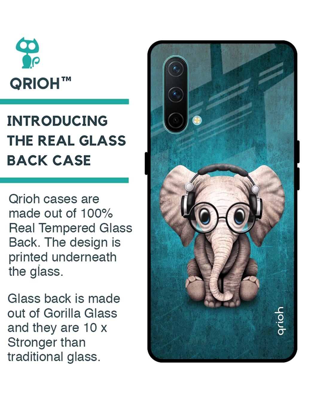 Shop Elephant Printed Premium Glass Cover For OnePlus Nord CE (Shock Proof, Impact Resistant)-Back