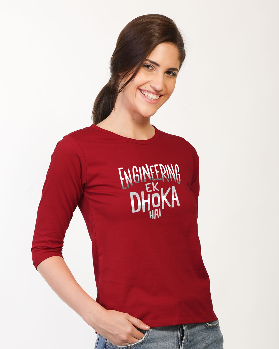 Shop Engineering Ek Dhoka Round Neck 3/4th Sleeve T-Shirt-Back