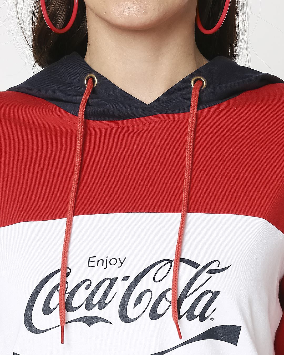 Buy Women's Red & White Enjoy Coca-Cola Color Block Hoodie Short