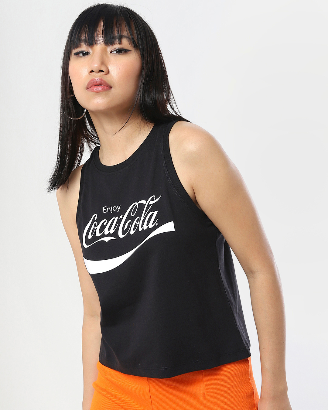 Shop Women's Black Enjoy Coca-Cola Typography Tank Top-Back