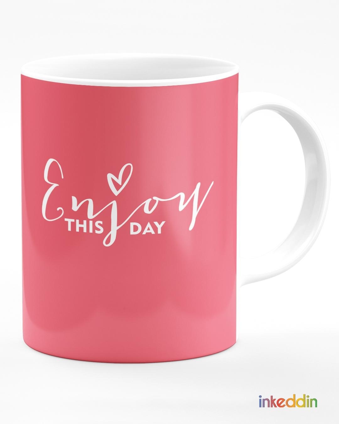 Shop Enjoy This Day Printed Ceramic Coffee Mug (330ml, Single piece)-Back