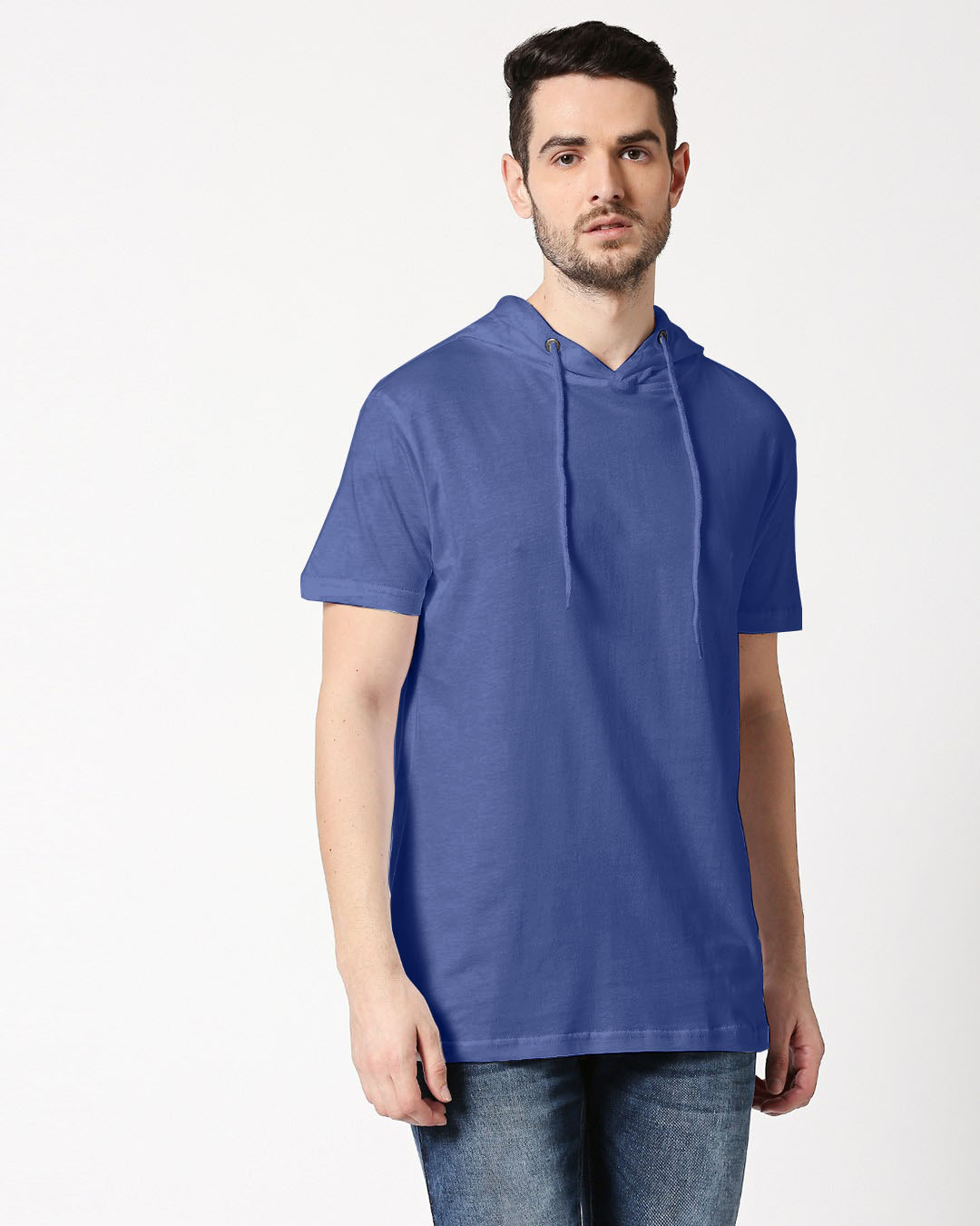 Shop Ensgn Blue Half Sleeve Hoodie T-Shirt-Back