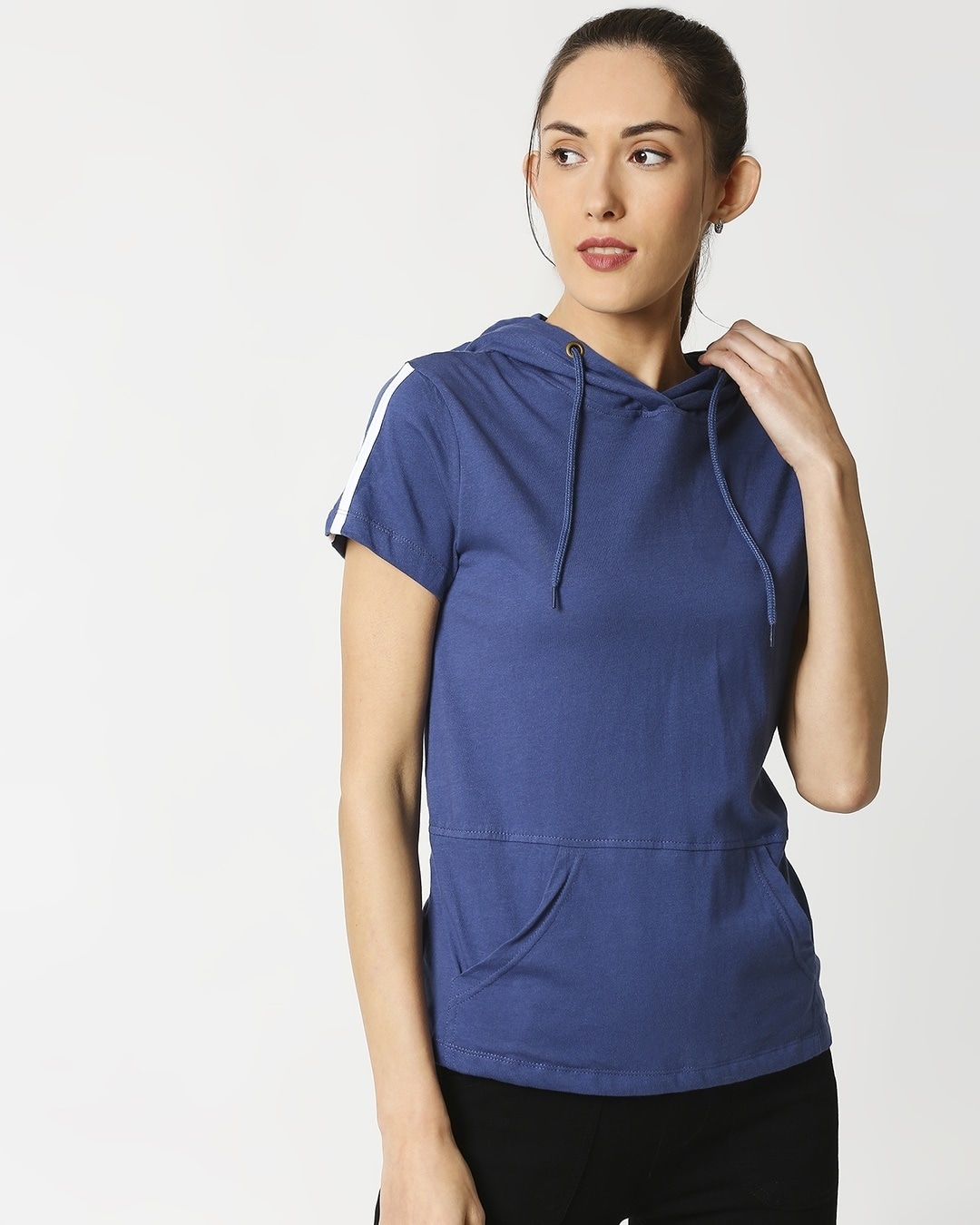 

Ensgn Blue Half Sleeve Hoodie T-Shirt Women' Plain Half Sleeve Hoodie T-Shirt Bewakoof.com