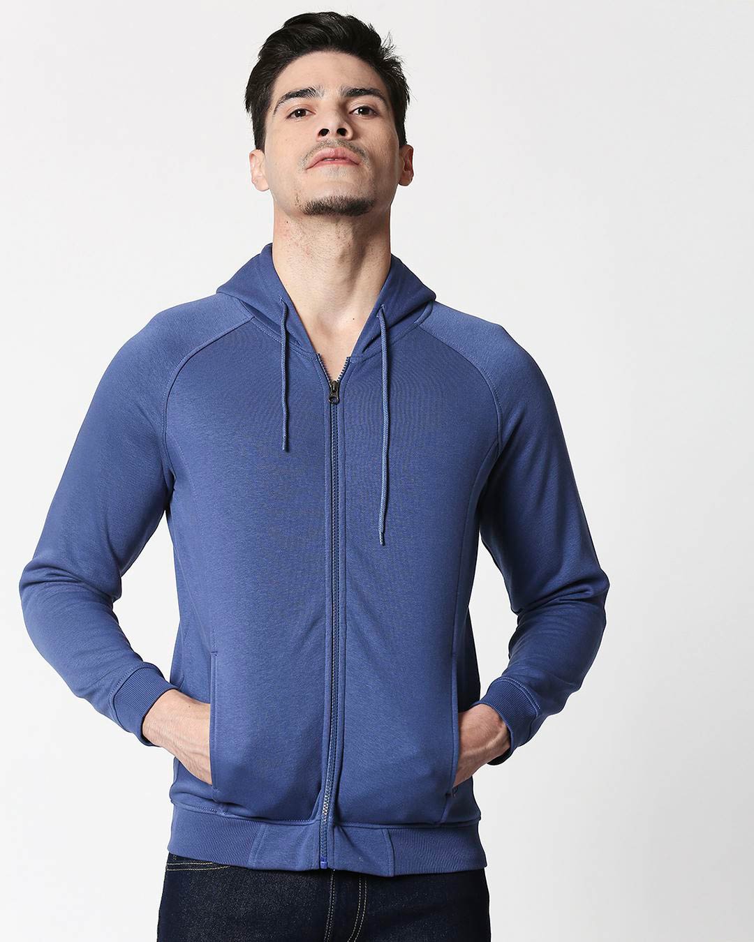 

Ensign Blue Cut & Sew Zipper Hoodie Men' Plain Zipper Cut & Sew Hoodie Sweatshirt Bewakoof.com