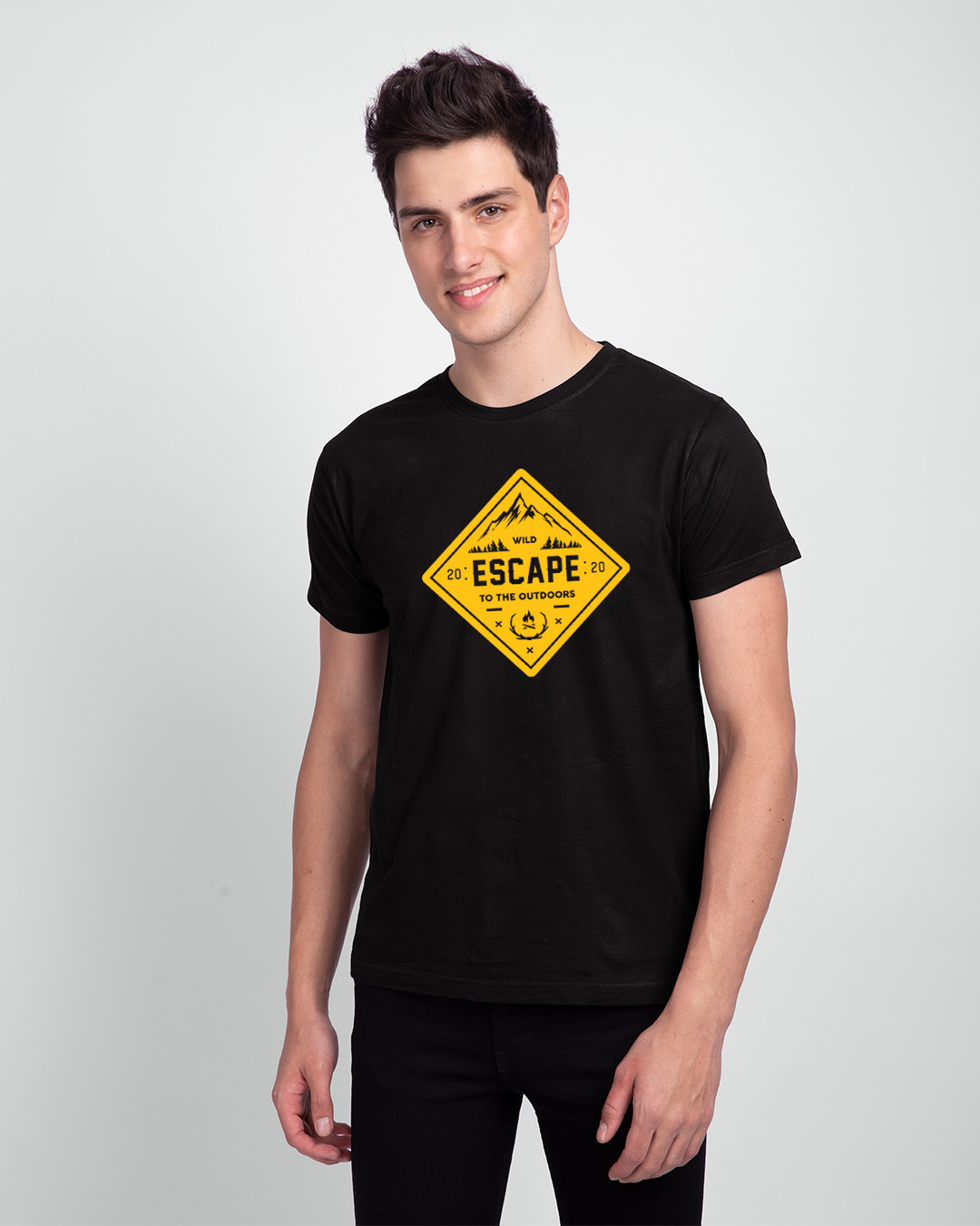 

Escape to outdoors Half Sleeve T-Shirt Black Men' Printed T-Shirts Bewakoof.com