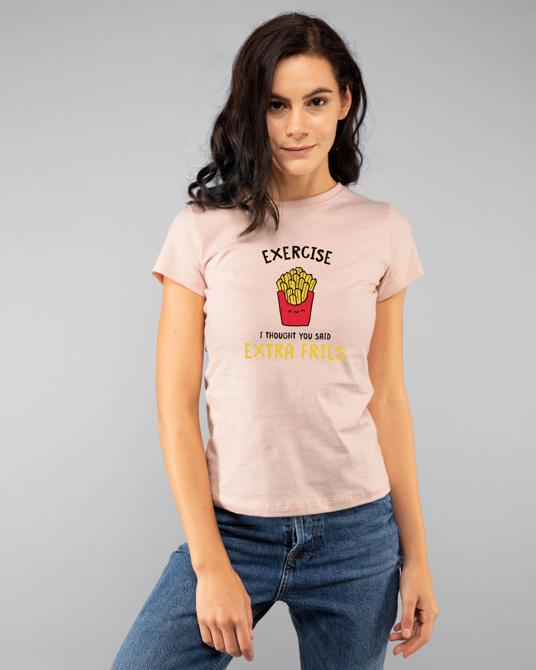 Shop Extra Fries 2.0 Half Sleeve T-Shirt Baby Pink-Back