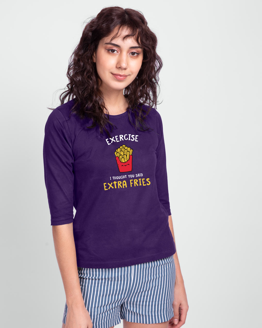 Shop Extra Fries 3/4 Sleeve T-Shirt Slim Fit Parachute Purple-Back