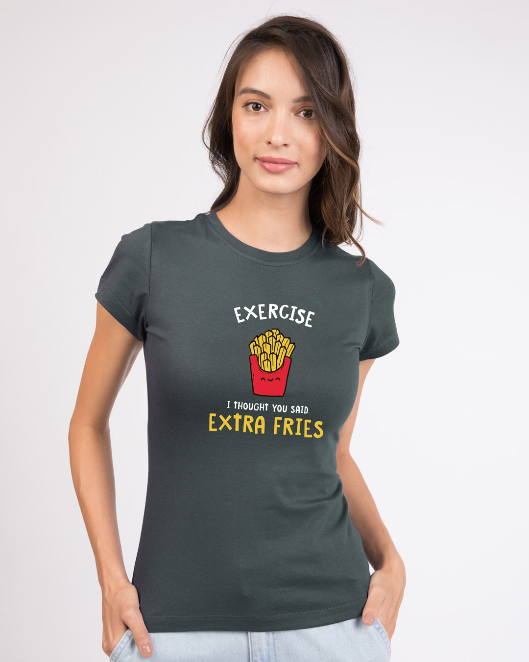 Shop Extra Fries Half Sleeve Printed T-Shirt Nimbus Grey-Back