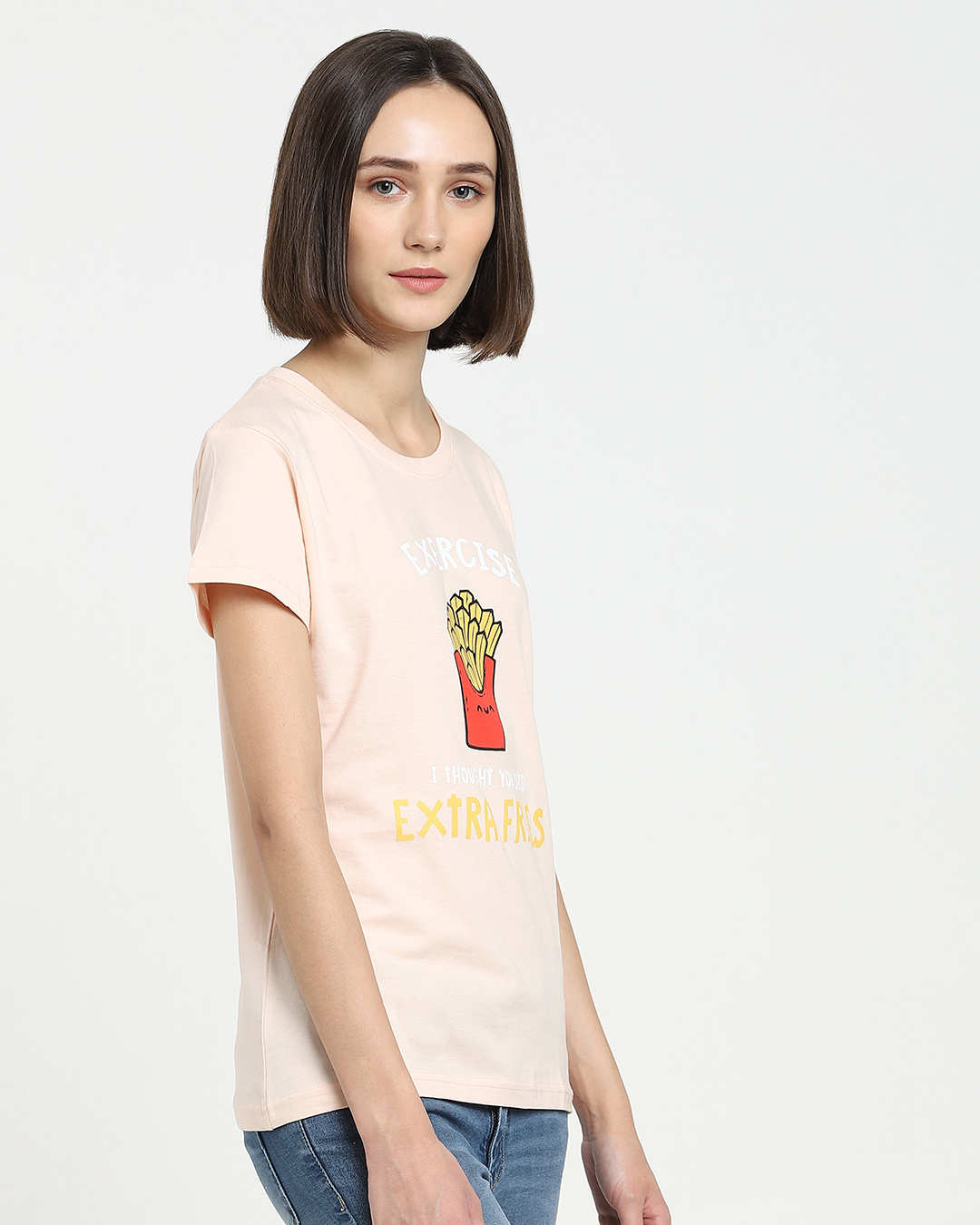 Shop Extra Fries Half Sleeve T-Shirt Baby Pink-Back