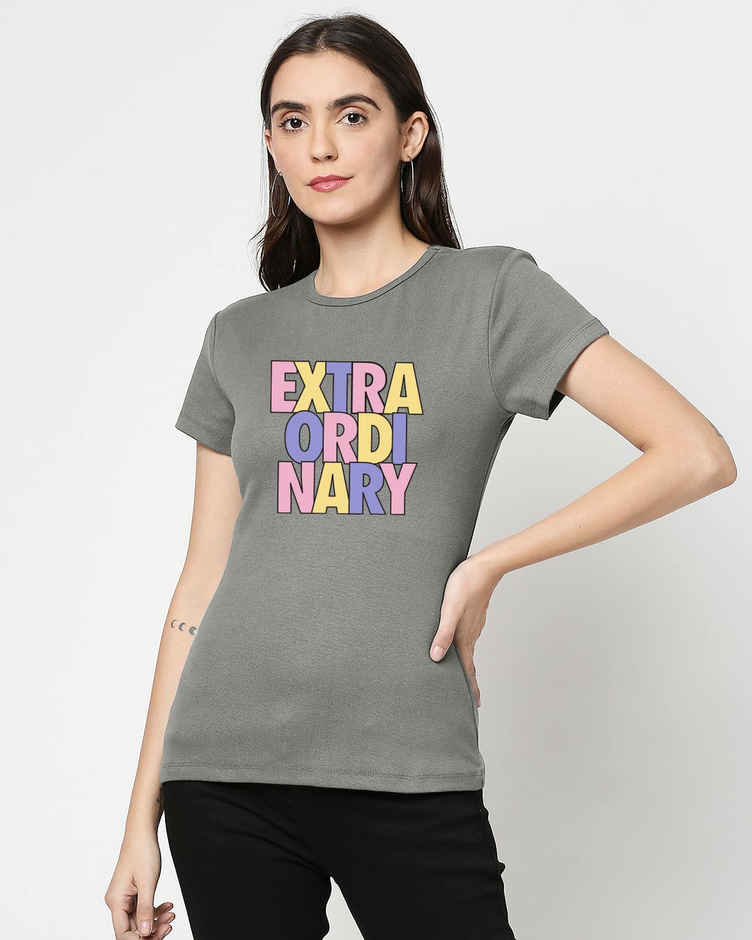 Shop Extraordinary Half Sleeve Printed T-Shirt Meteor Grey-Back