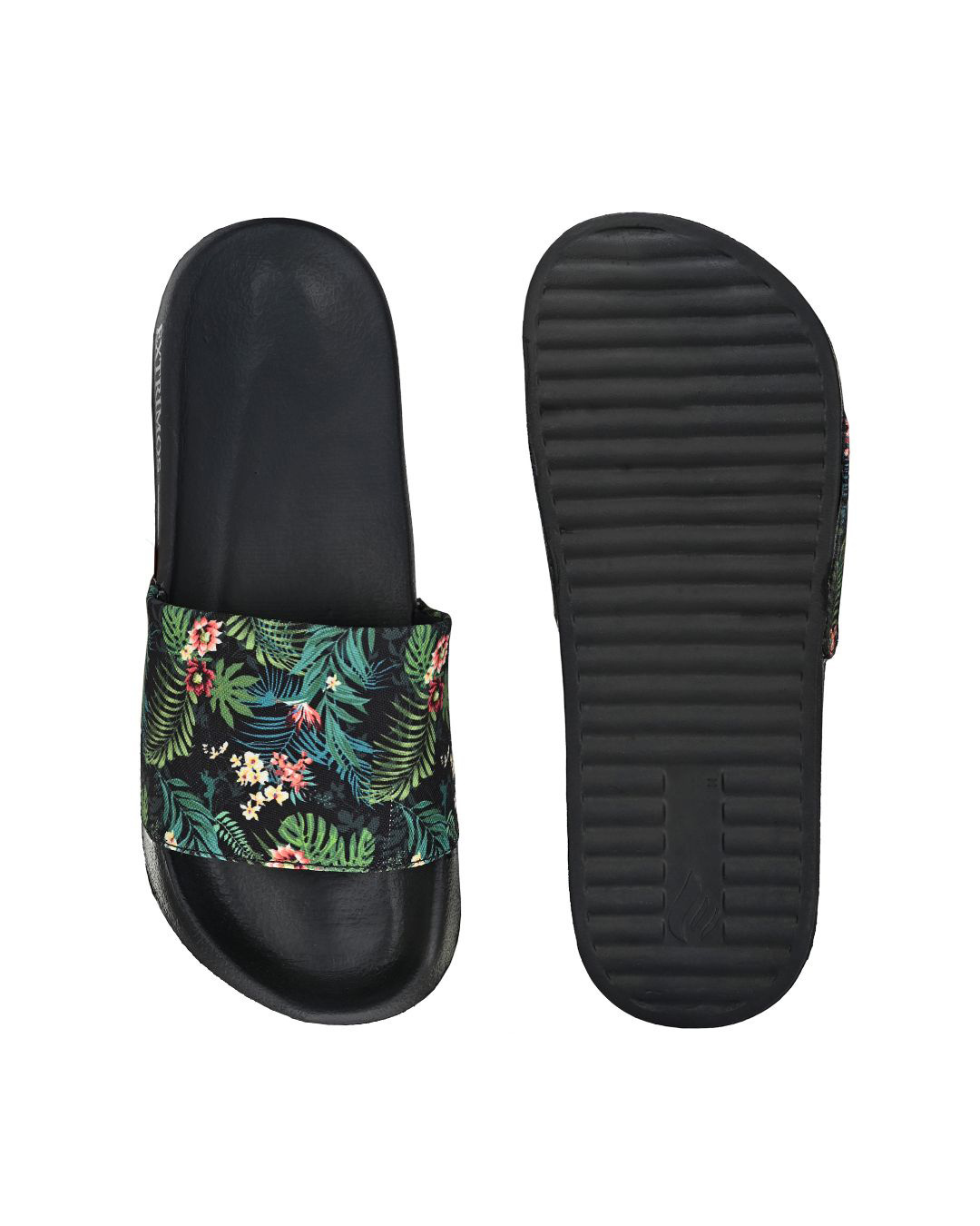 Shop Black And Green Floral Casual Sliders-Back