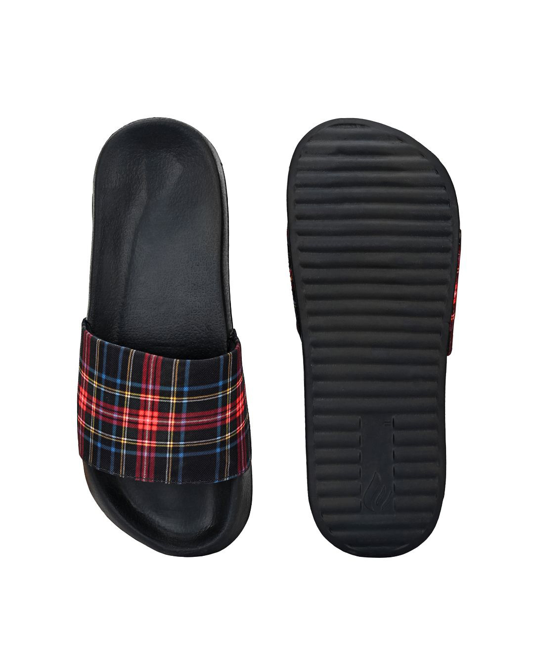 Shop Black And Red Check Casual Sliders-Back