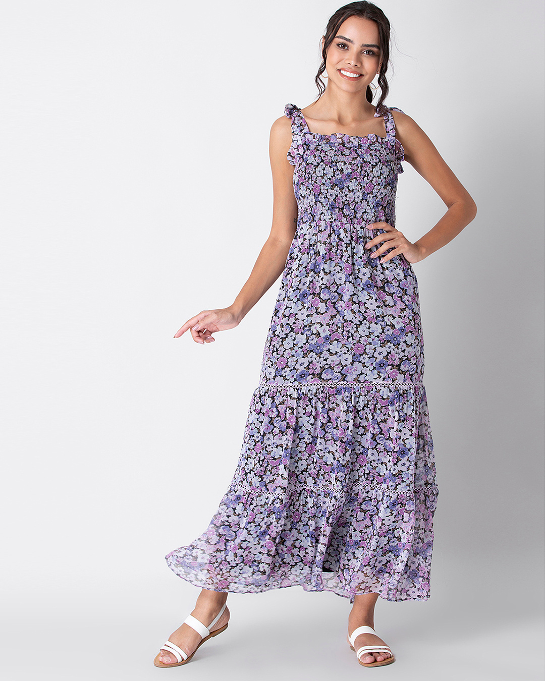 Buy FabAlley Black Ditsy Floral Shoulder Tie Maxi Dress Online at Bewakoof