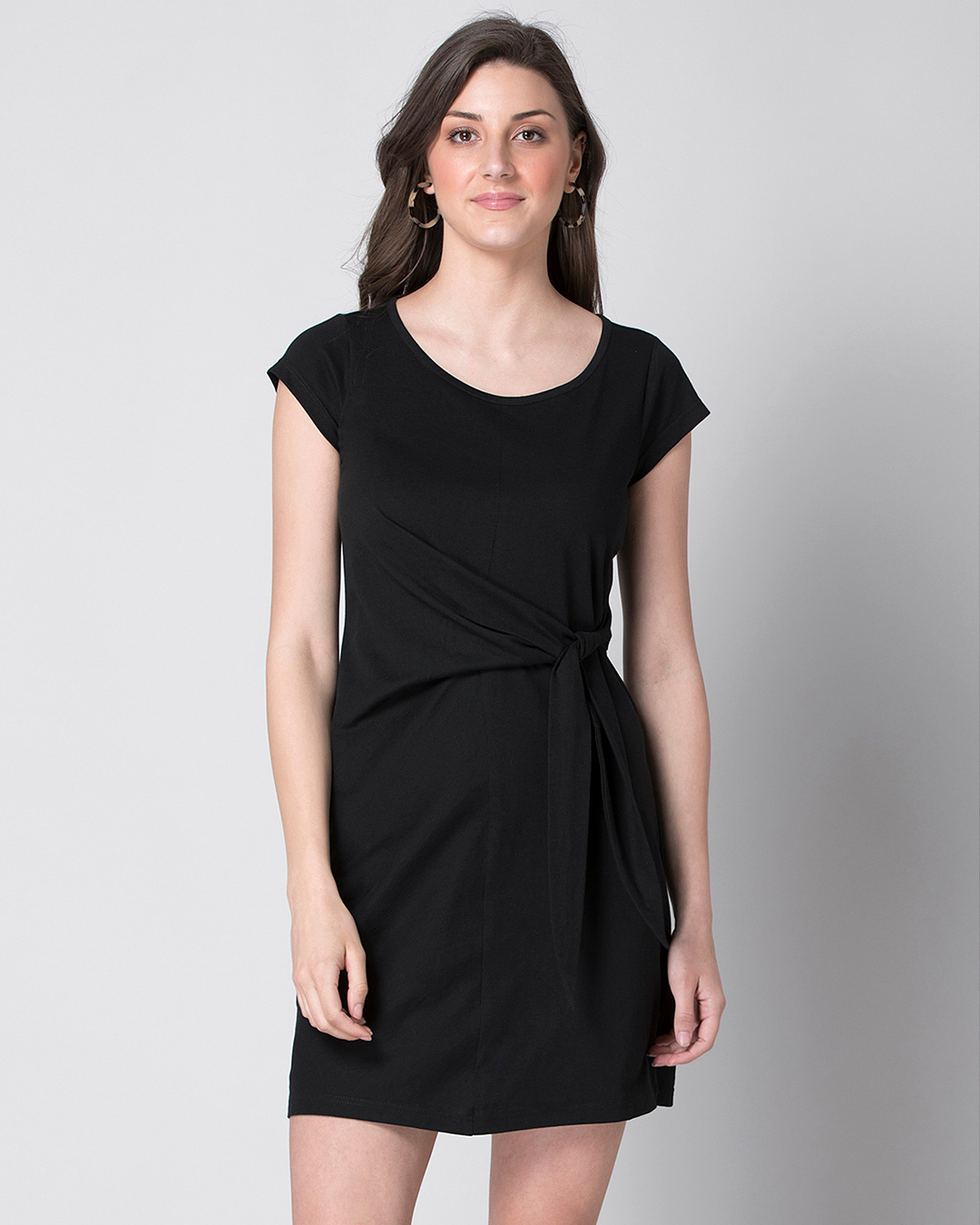 Buy FabAlley Black Jersey Side Tie T-Shirt Dress for Women Black Online ...