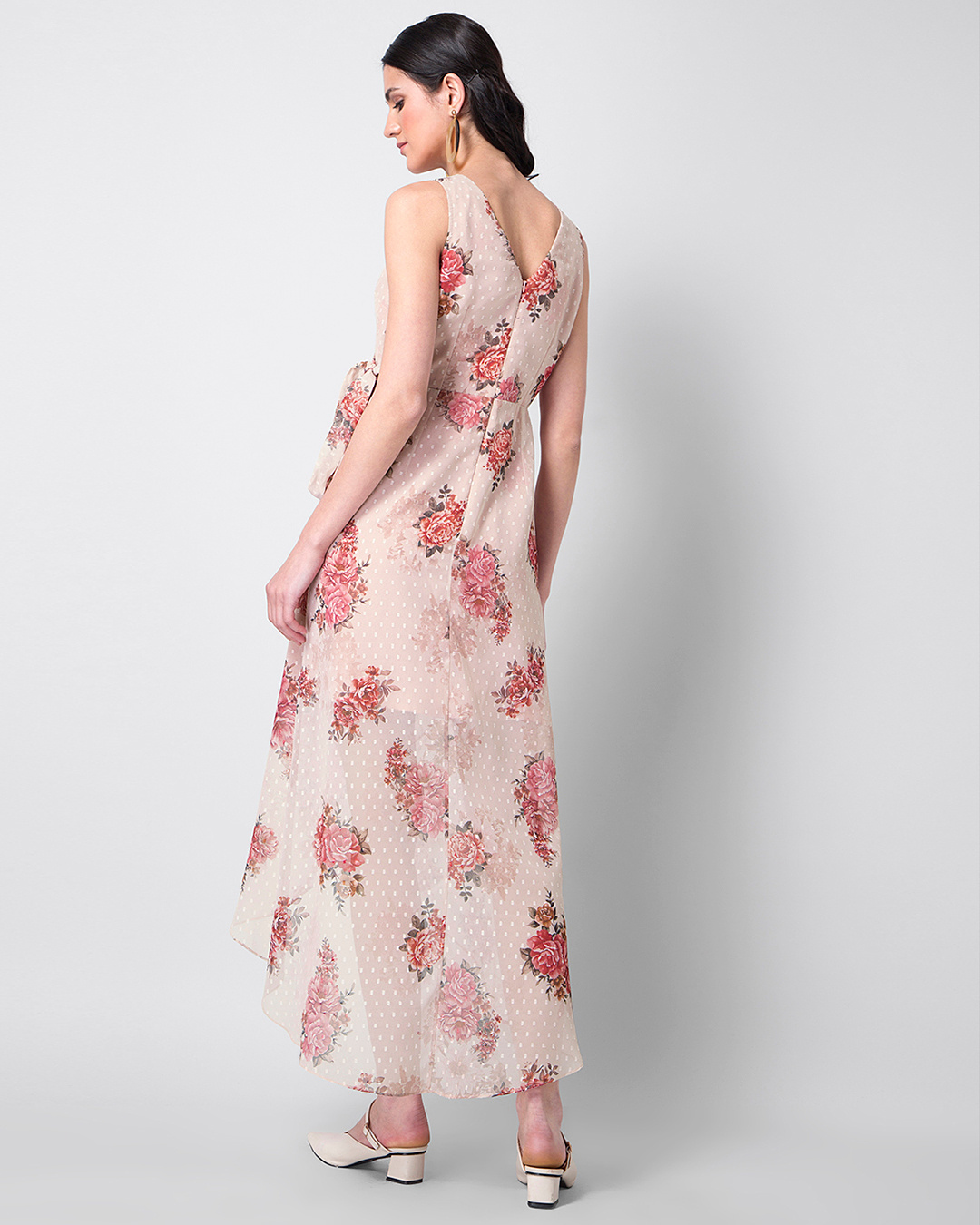 Shop Peach Floral Wrap Maxi Dress-Back
