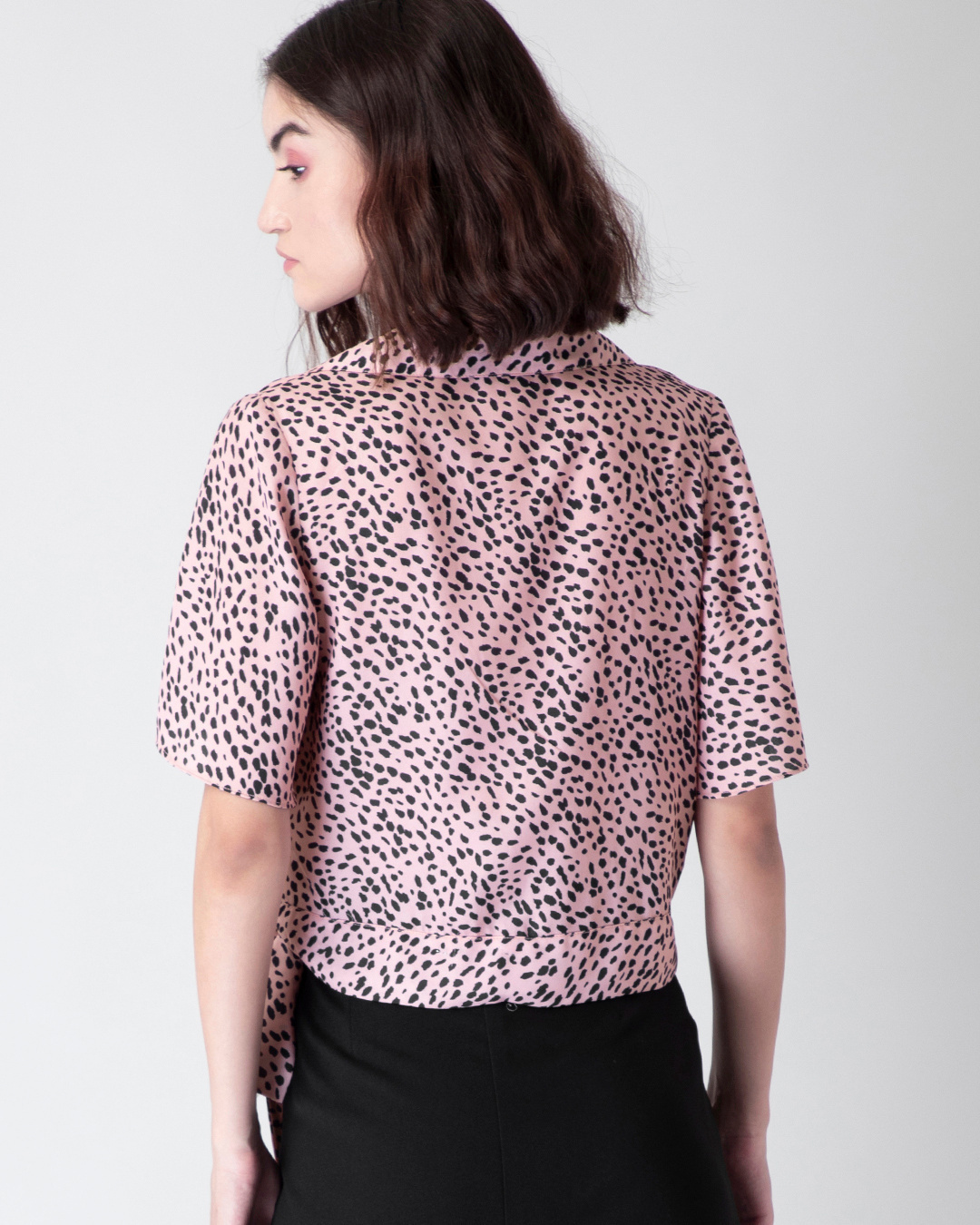 Shop Pink Leopard Print Side Tie Wrap Shirt-Back