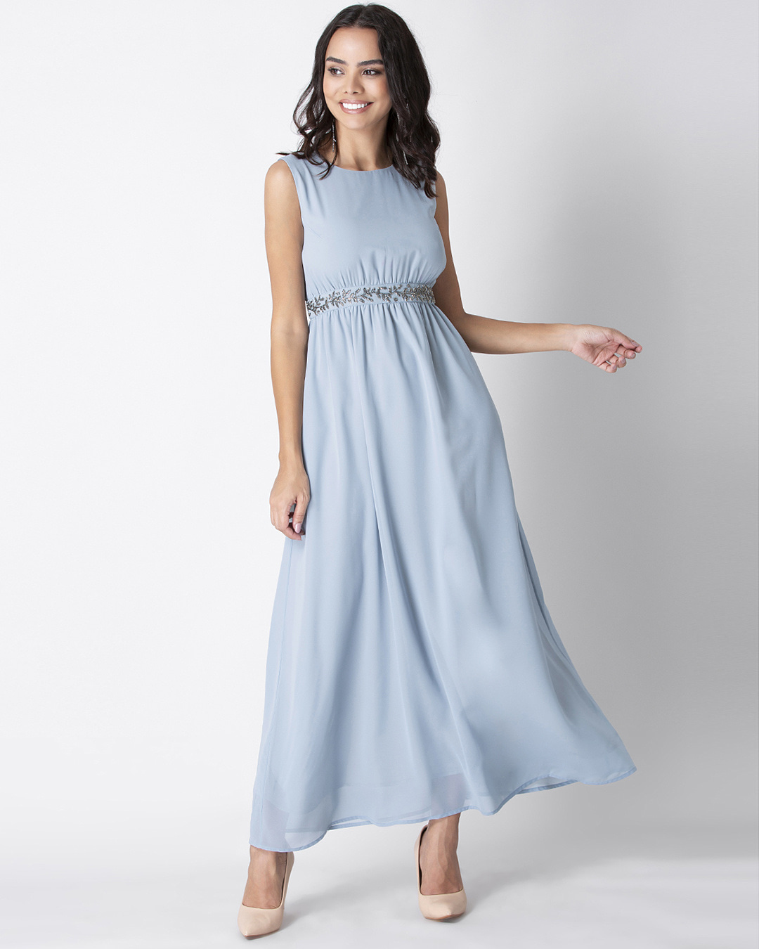 Buy FabAlley Powder Blue Embellished Maxi Dress Online at Bewakoof