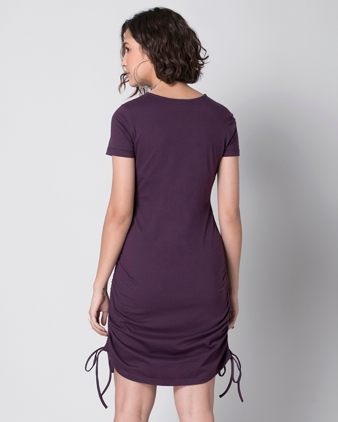 Shop Purple Jersey Side Drawstring Bodycon Dress-Back