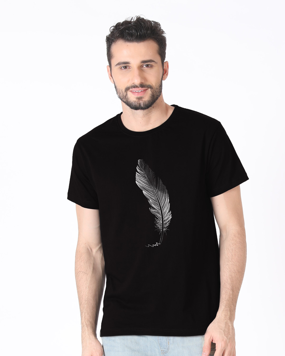 Shop Fading Feather Half Sleeve T-Shirt-Back