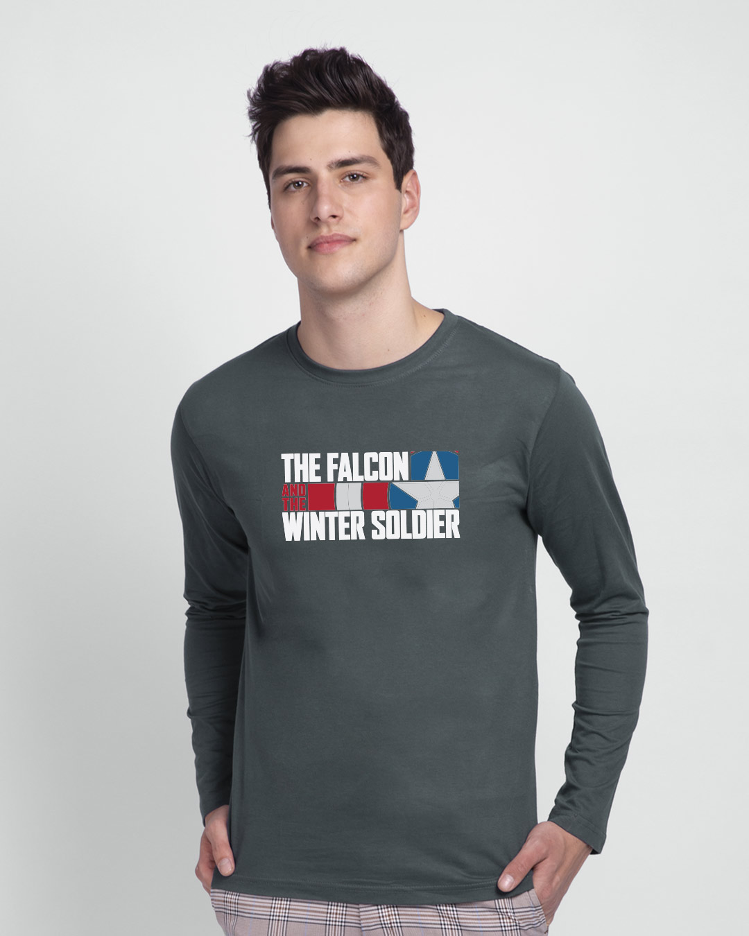 Shop Falcon & The Winter Soldier Full Sleeve T-Shirt Nimbus Grey (FWL)-Back