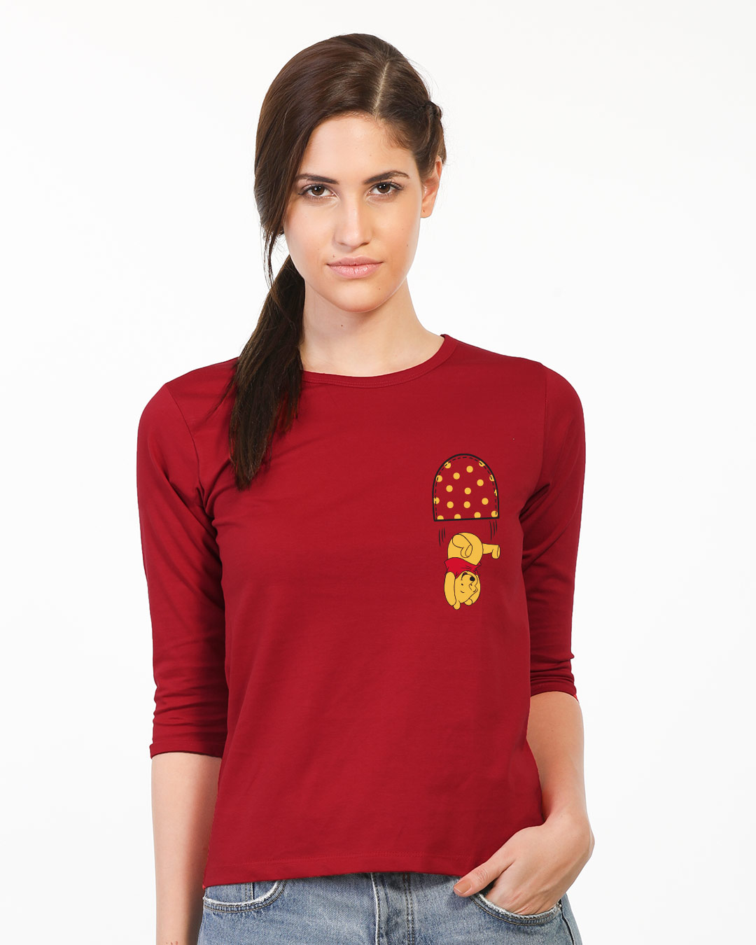 Shop Falling Pooh Round Neck 3/4th Sleeve T-Shirt (DL)-Back