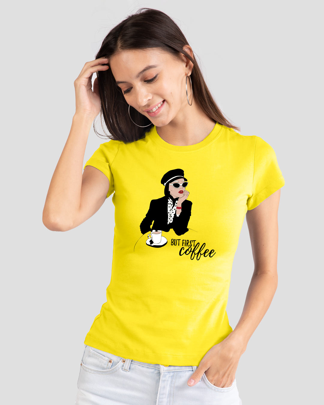 Shop Fashion Coffee Half Sleeve Printed T-Shirt Pineapple Yellow-Back