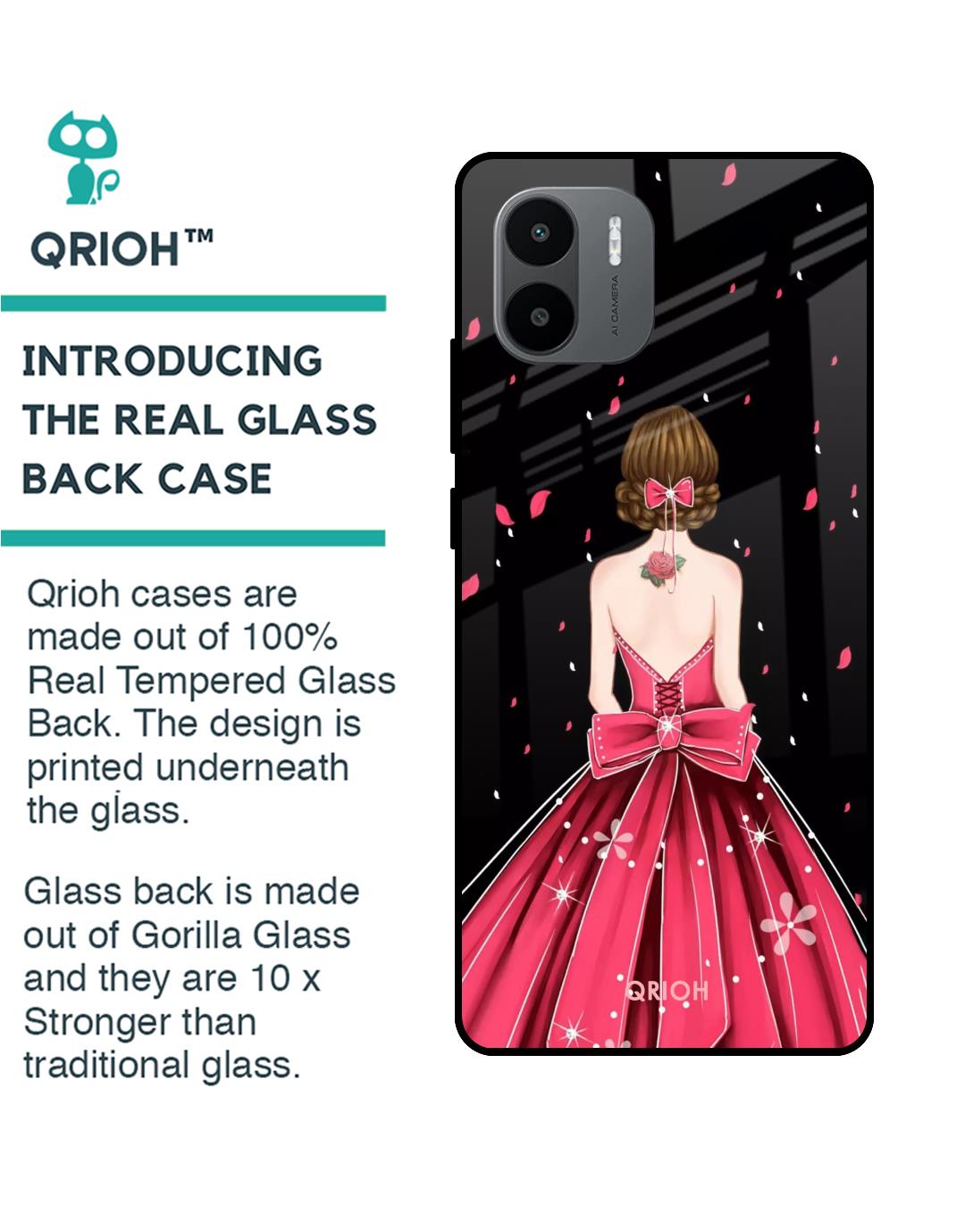 Shop Fashion Princess Printed Premium Glass Case for Redmi A1plus (Shock Proof,Scratch Resistant)-Back