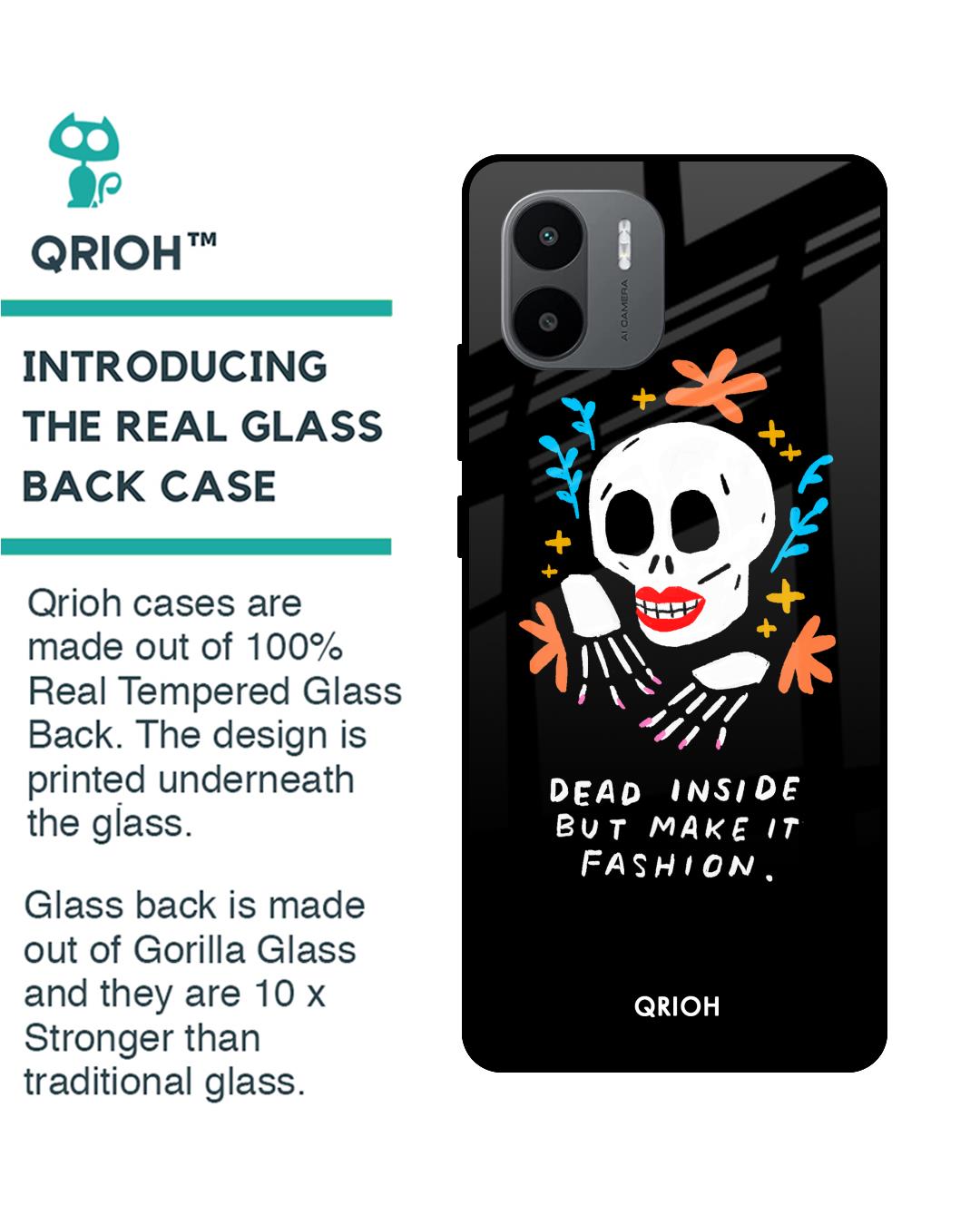 Shop Fashionable Skeleton Printed Premium Glass Case for Redmi A1 (Shock Proof,Scratch Resistant)-Back