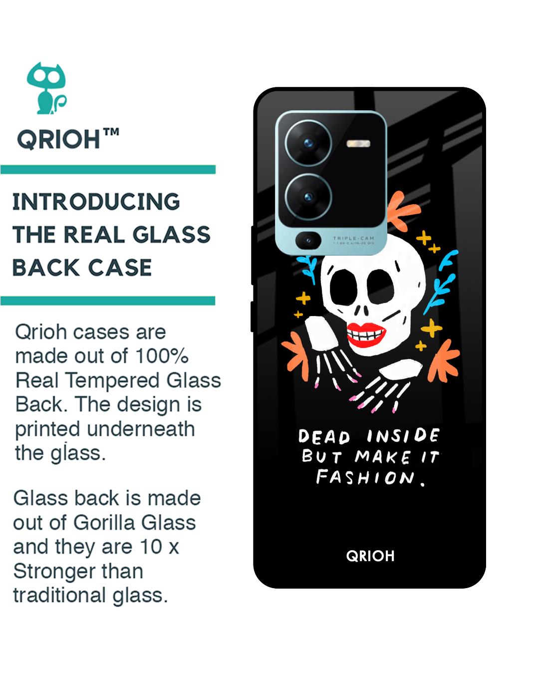 Shop Fashionable Skeleton Printed Premium Glass Case for Vivo V25 Pro (Shock Proof,Scratch Resistant)-Back